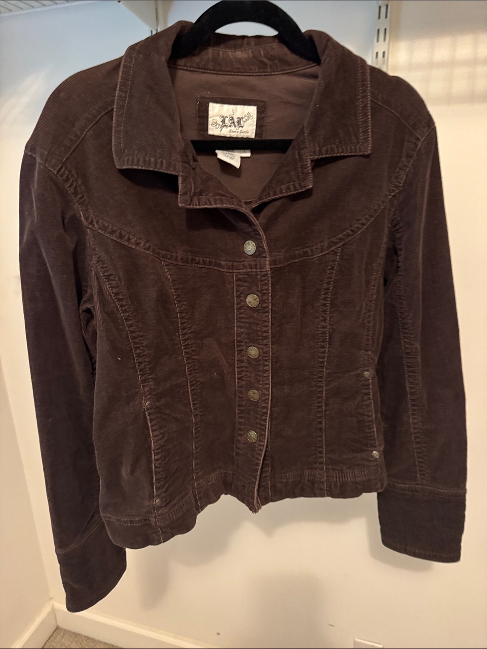 Live a Little Corduroy Button-Front Jacket - Dark Brown